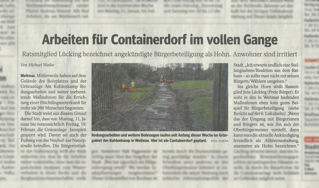 Bericht in WAZ am 9.1.2016