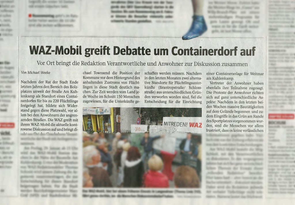 Das Waz-Mobil wird am 29.1.16 um 15.00 Uhr Am Kuhlenkamp sein