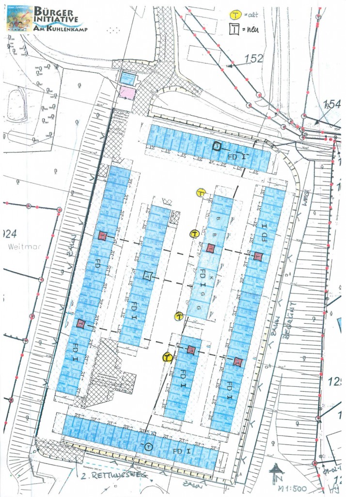 Vorschlag BAK: alternativer Aufbau des Containerdorfs (Planung F. Figgemeier Architekt)
