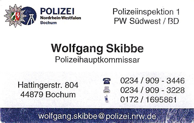 Karte des PHK Wolfgang Skibbe
