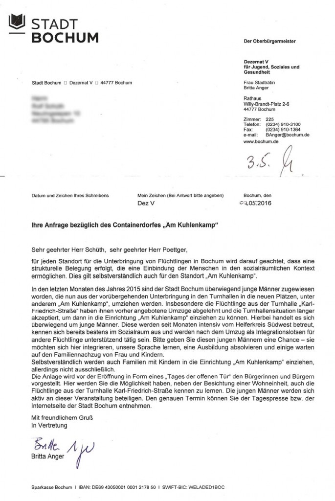 Brief Britta Angerer vom 2.5.2016