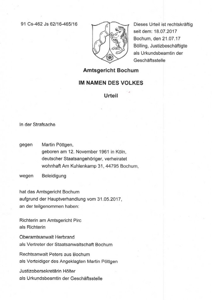 Verurteilung Martin Poettgen
