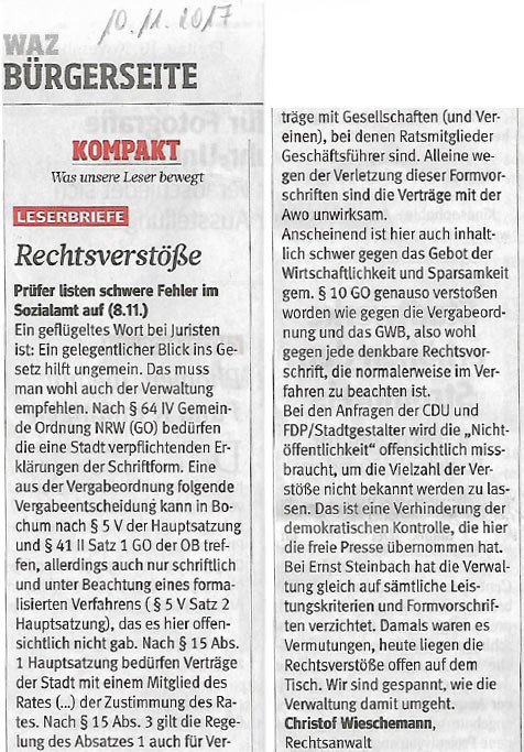 Leserbrief WAZ von Chr. Wieschemann