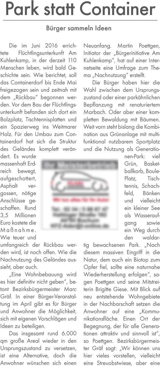 Vor Ort 3.2018 - S. 21 - Über die Zukunft der Containerdorf-Fläche