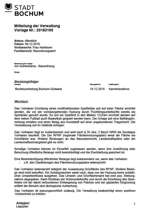 Mitteilung der Verwaltung Dezember 2018