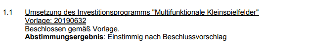 Einstimmiger Beschluss zur Errichtung eines Kleinspielfeldes Am Kuhlenkamp