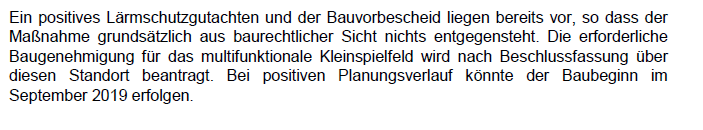Auszug aus der Beschlussvorlage zur Errichtung eines Kleinspielfeldes Am Kuhlenkamp